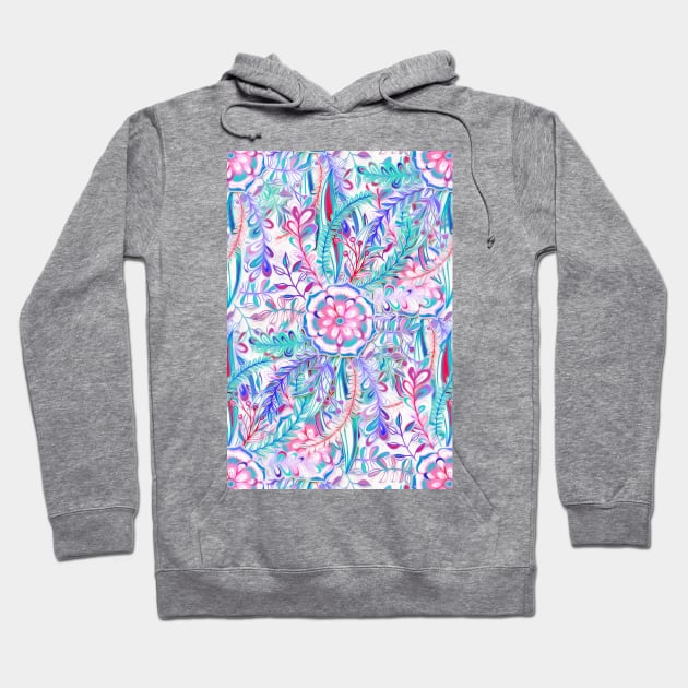 Boho Flower Burst in Pink and Teal Hoodie by micklyn